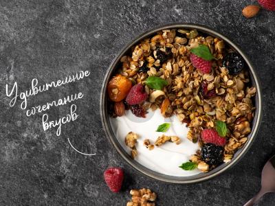 Namų granola su riešutais ir džiovintais vaisiais pagrindine nuotrauka