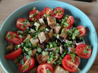 Salotas su vyšniniais pomidorais, baklažanais ir feta sūriu Žingsnis 7