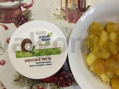 Sūrio ir vaisių salotas iš konservuotų vaisių su kokosų aliejumi Žingsnis 4