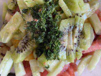 Šviežias salotas su cukinijų blynu „Paslaptis“ Žingsnis 9