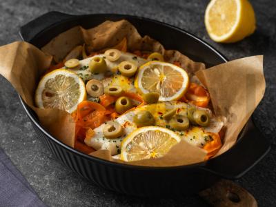 Tilapija su citrina ir daržovėmis Žingsnis 8