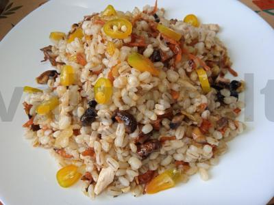 Perlovka su grybais, vištiena ir jalapeño pipirais pagrindine nuotrauka