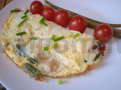 Omletas su karibų mišiniu ir ryžiais pagrindine nuotrauka