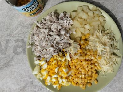 Švelnus salotas su vištiena, ananasais ir kukurūzais Žingsnis 6