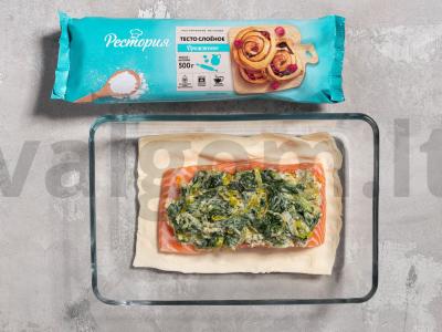 Lašišos ir špinatų pyragas sluoksniuotoje tešloje Žingsnis 3