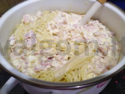 Italų karbonara makaronai Žingsnis 7