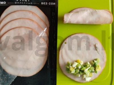 Užkandis iš filė ritinėlio su kiaušiniu ir avokadu Žingsnis 6