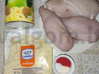 Vištiena su ananasais po sūrio sluoksniu Žingsnis 1