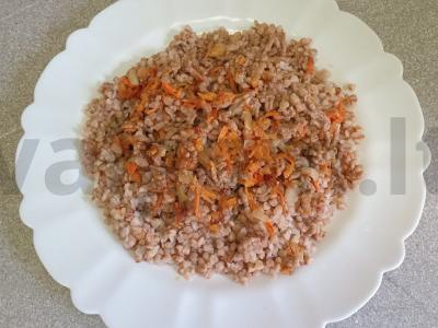 Grikių košė su keptais daržovėmis ir jautienos faršu Žingsnis 6