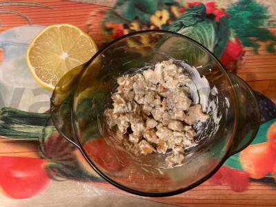 Salotas „Suhocvet“ su fazano filė ir kiaušiniu Žingsnis 6