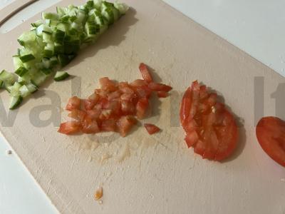 Porcijų daržovių salotas ant krekerių Žingsnis 6