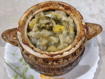 Skani troškinys su faršu, krapais ir grietine puode pagrindine nuotrauka