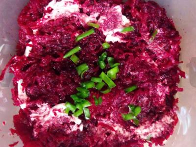 Silkė po kailiu su daržovėmis ir žaliu svogūnu pagrindine nuotrauka