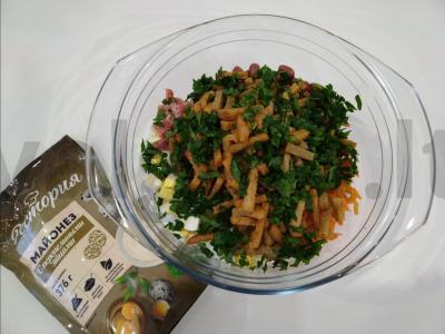 Pupelių ir korėjietiškų morkų salotas Žingsnis 4