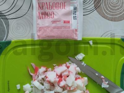 Baltymini blynai su krabų mėsa ir chuka jūros dumbliais Žingsnis 5