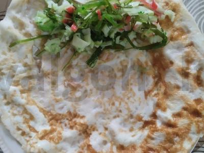 Baltymini blynai su krabų mėsa ir chuka jūros dumbliais Žingsnis 7