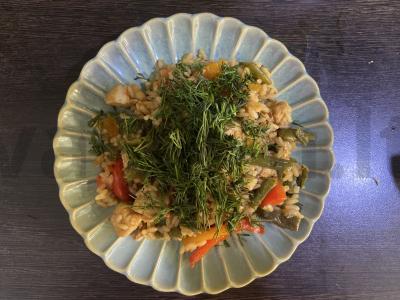 Keptas ryžiai su vištiena ir daržovėmis čili padaže Žingsnis 8