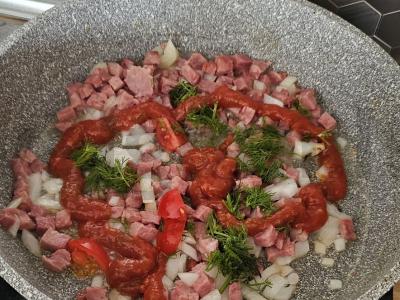 Spagečiai su dešra ir daržovėmis Žingsnis 3