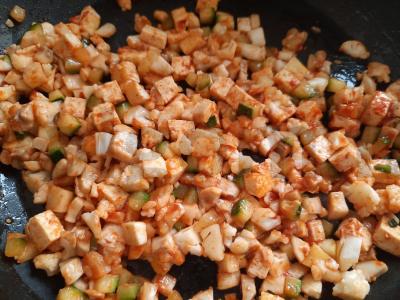 Namų tartaletės su cukinijomis, tofu ir grybais Žingsnis 6