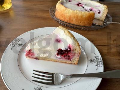 Grietinėlės pyragas su uogomis varškės tešloje pagrindine nuotrauka