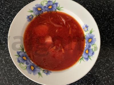 Borsčas su šviežia ir rauginta kopūstais pietums Žingsnis 10