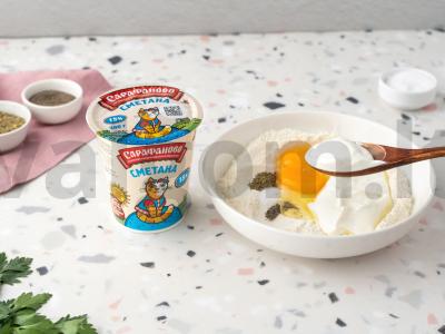 Smulkus pyragas su grybais, kumpiu ir sūriu Žingsnis 9