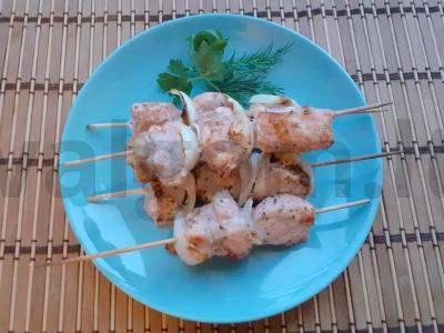 Vištienos šašlykai su pomidorų tyrė ir prieskoniais pagrindine nuotrauka