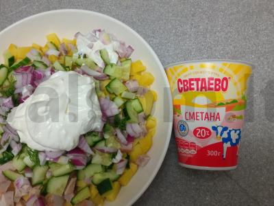 Okroška su šonine ir raudonuoju svogūnu ant kvass Žingsnis 7