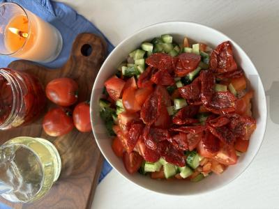 Vištienos ir džiovintų pomidorų salotos Žingsnis 6