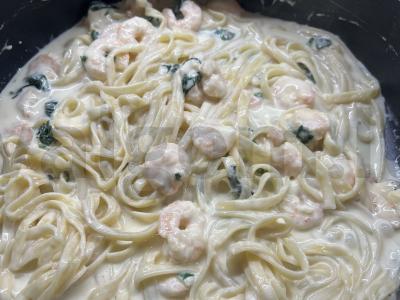 Makaronai su krevetėmis ir špinatais Žingsnis 5