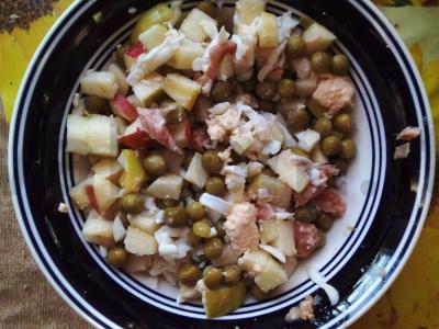 Salotos su tunu ir obuoliu pagrindine nuotrauka