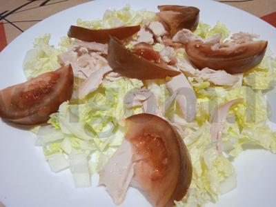 Pekino kopūstų, feijoa ir keptos vištienos salotas Žingsnis 4