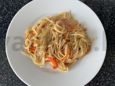 Kiaušinių makaronai su daržovėmis ir terijaki padažu Žingsnis 5