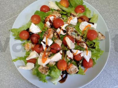 Salotas su kalakutiena, vyšniniais pomidorais ir brie sūriu pagrindine nuotrauka