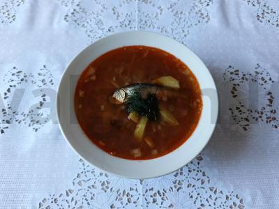 Sriuba su silke pomidorų padaže, grikių ir daržovių pagrindine nuotrauka