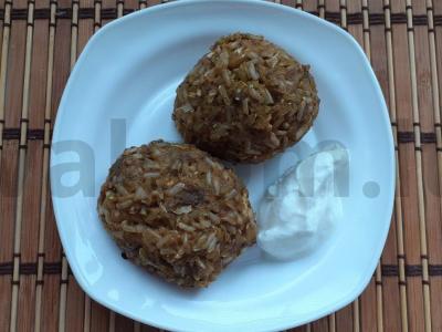 Koldūnai su rudais ryžiais pietums pagrindine nuotrauka