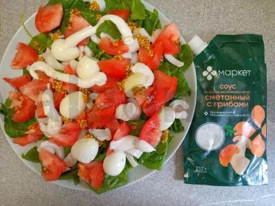 Salotos su kalmarais, putpelių kiaušiniais, grūdėta garstyčia ir sausainiais Žingsnis 6