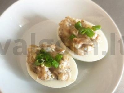 Įdarytas kiaušinis su upėtakiu, svogūnais ir grietininiu sūriu pagrindine nuotrauka