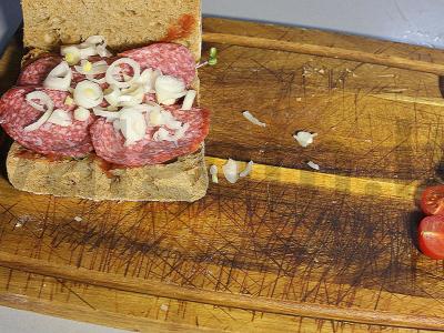 Paniņas su rugine ciabatta ir Prahos rūkytos dešros Žingsnis 6