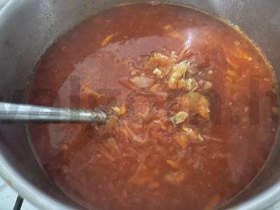 Borsčas su pomidorų tyrė Žingsnis 7