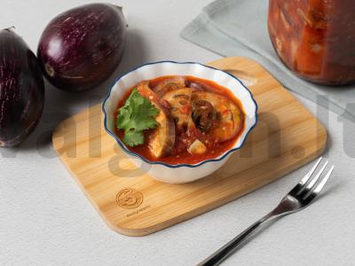 Konservuoti baklažanai su pomidorais pagrindine nuotrauka