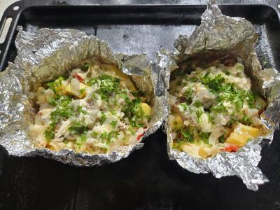 Kiauliena folijoje su mėsa ir sūriu Žingsnis 8