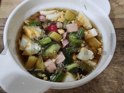 Okroška su ridikėliais ant kvass už 30 minučių Žingsnis 6