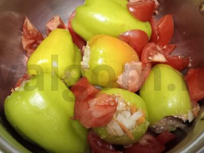 Paprikos su vištienos faršu, bulguru ir ryžiais Žingsnis 8