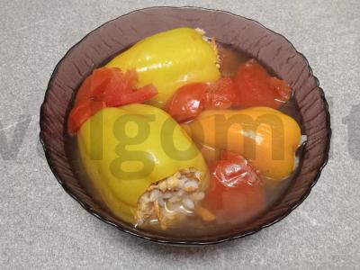 Paprikos su vištienos faršu, bulguru ir ryžiais Žingsnis 10