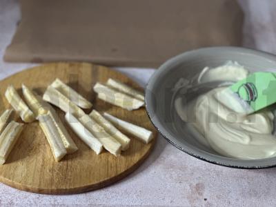 Šokoladu aptepti bananai Žingsnis 3