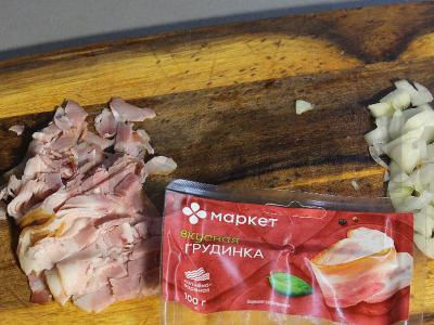 Bri sūris su kumpio faršu filo tešloje Žingsnis 3