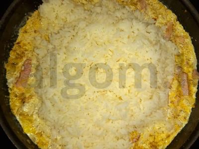 Ryžiai su virta-rūkyta šonine grietinėje Žingsnis 7