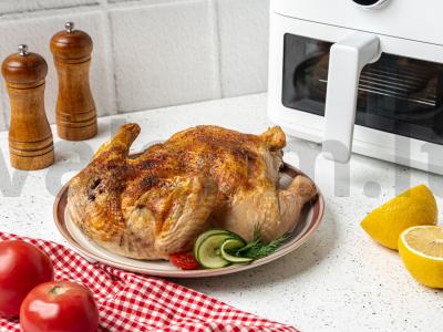 Įdaryta višta su ryžiais oro grilyje pagrindine nuotrauka