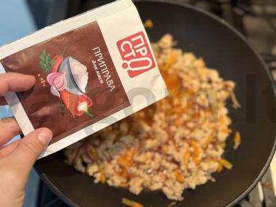 Ryžiai su faršu ir omletu vakarienei Žingsnis 3